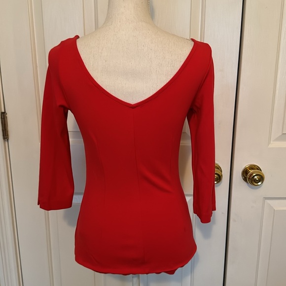 Boden Deep Red V-Neck Bodycon Top w/ Bracelet Length Sleeves - Picture 4 of 9